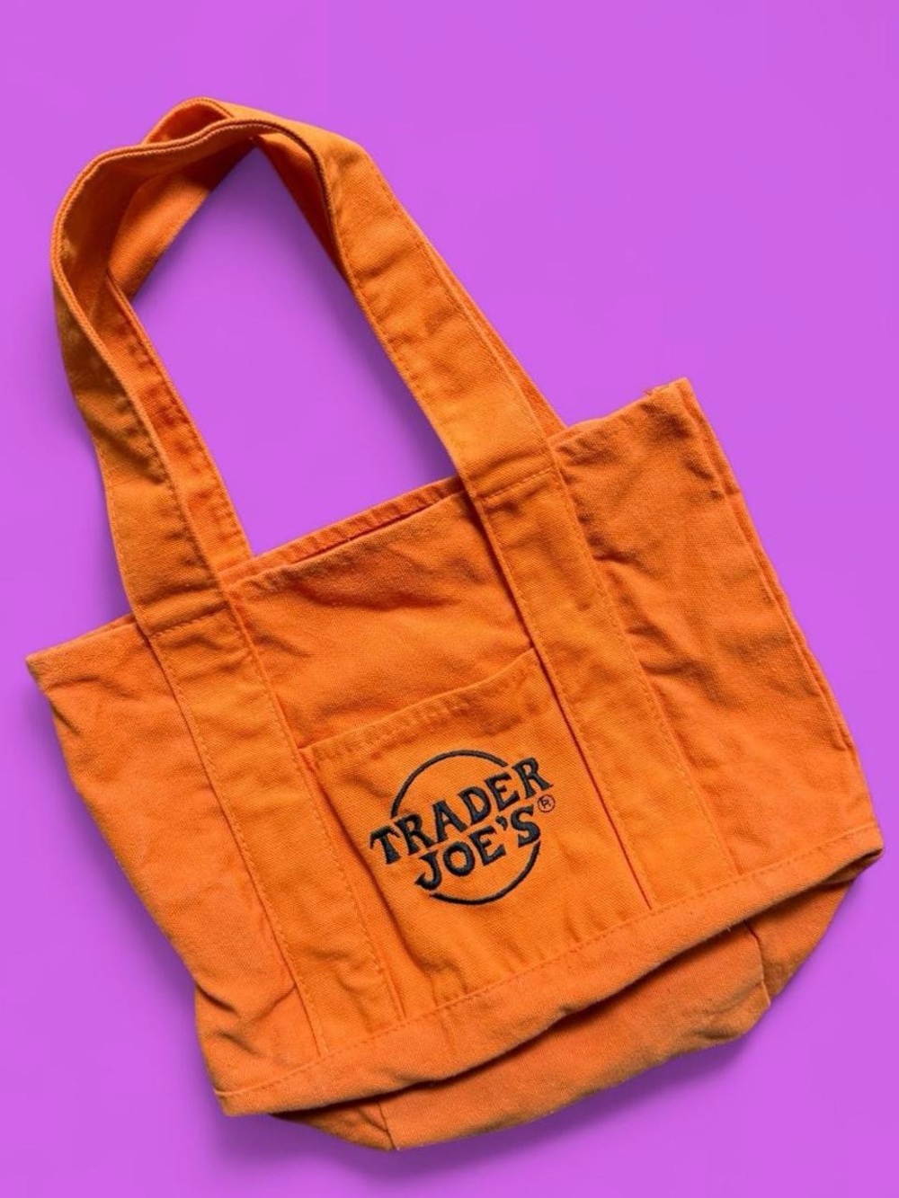 Trader Joe’s Orange Canvas Halloween Tote with Front Pocket Logo